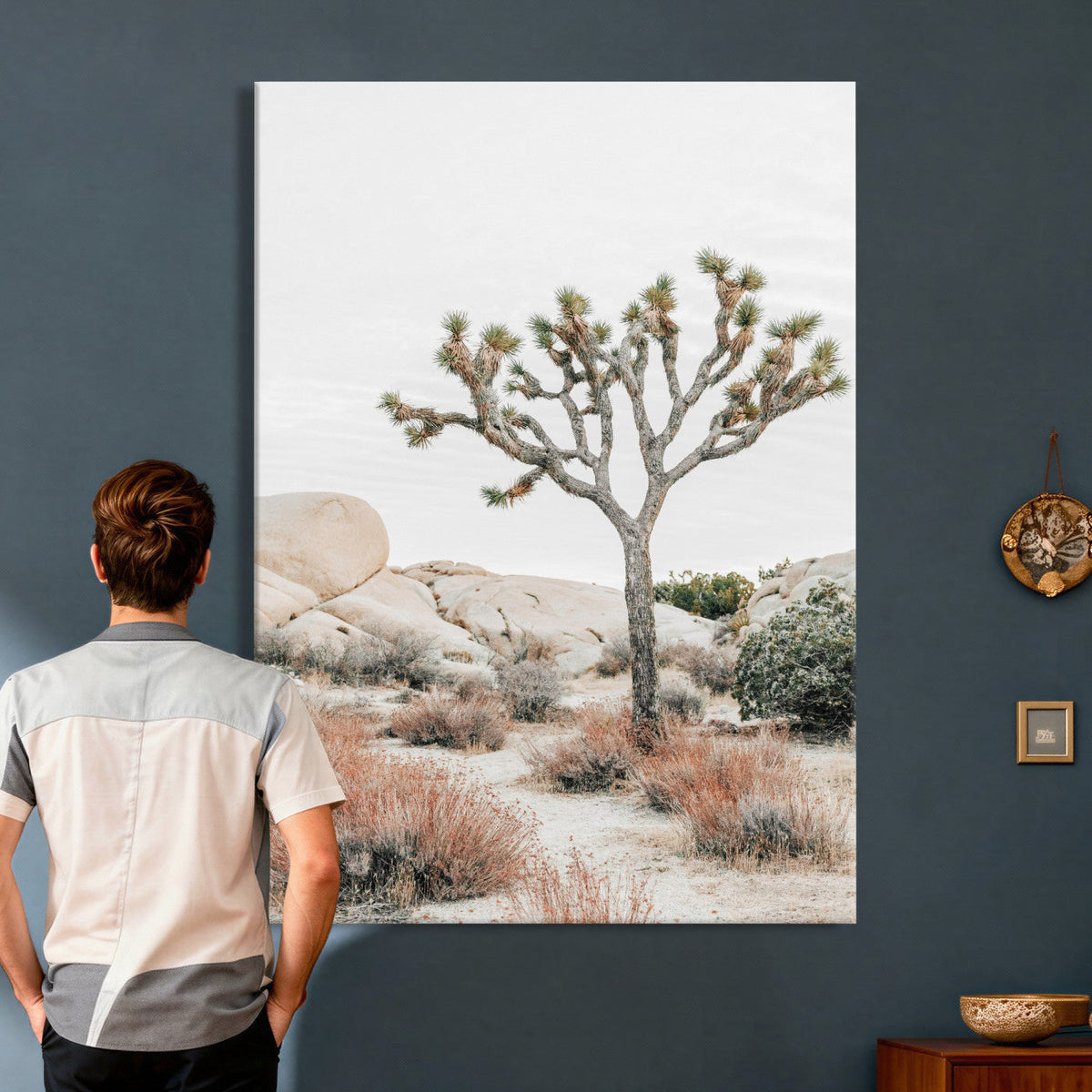 Joshua Tree Desert Wall Art Canvas Print, Minimal Southwest