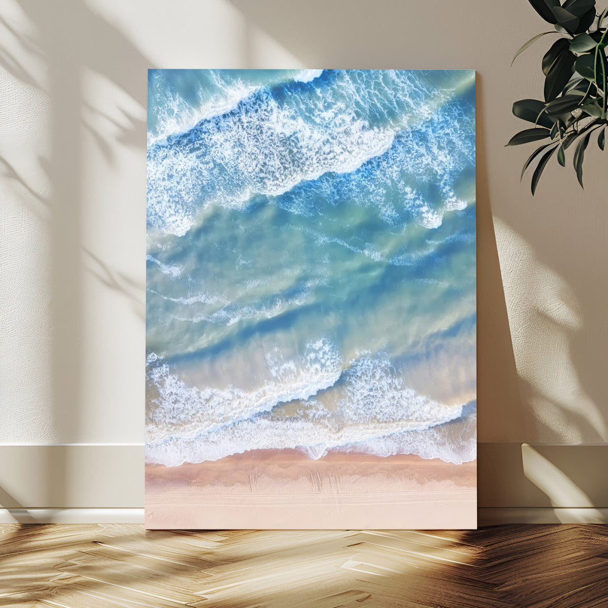 Aerial Ocean View Wall Art Canvas Print – Framed Soft Blue