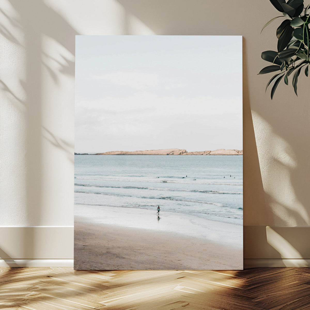 Minimalist Beach Wall Art Canvas Print – Framed Soft Blue