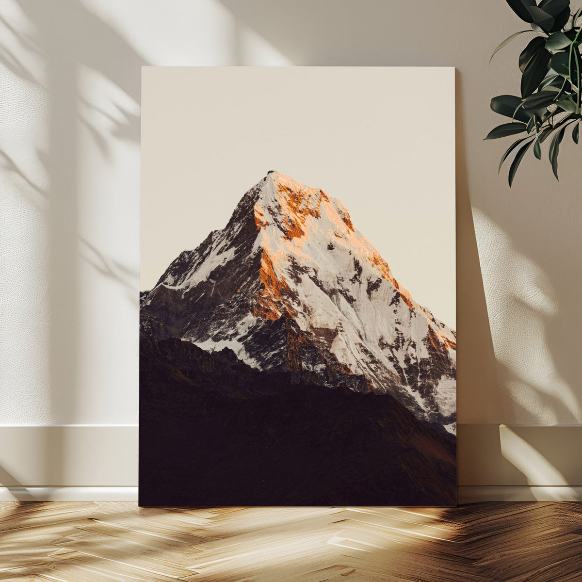 Golden Peak Mountain Wall Art Canvas Print, Minimal Alpine
