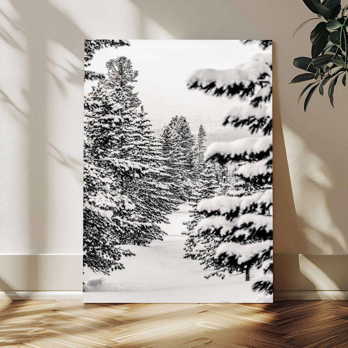 Winter Pine Forest Wall Art Canvas Print, Minimal Winter