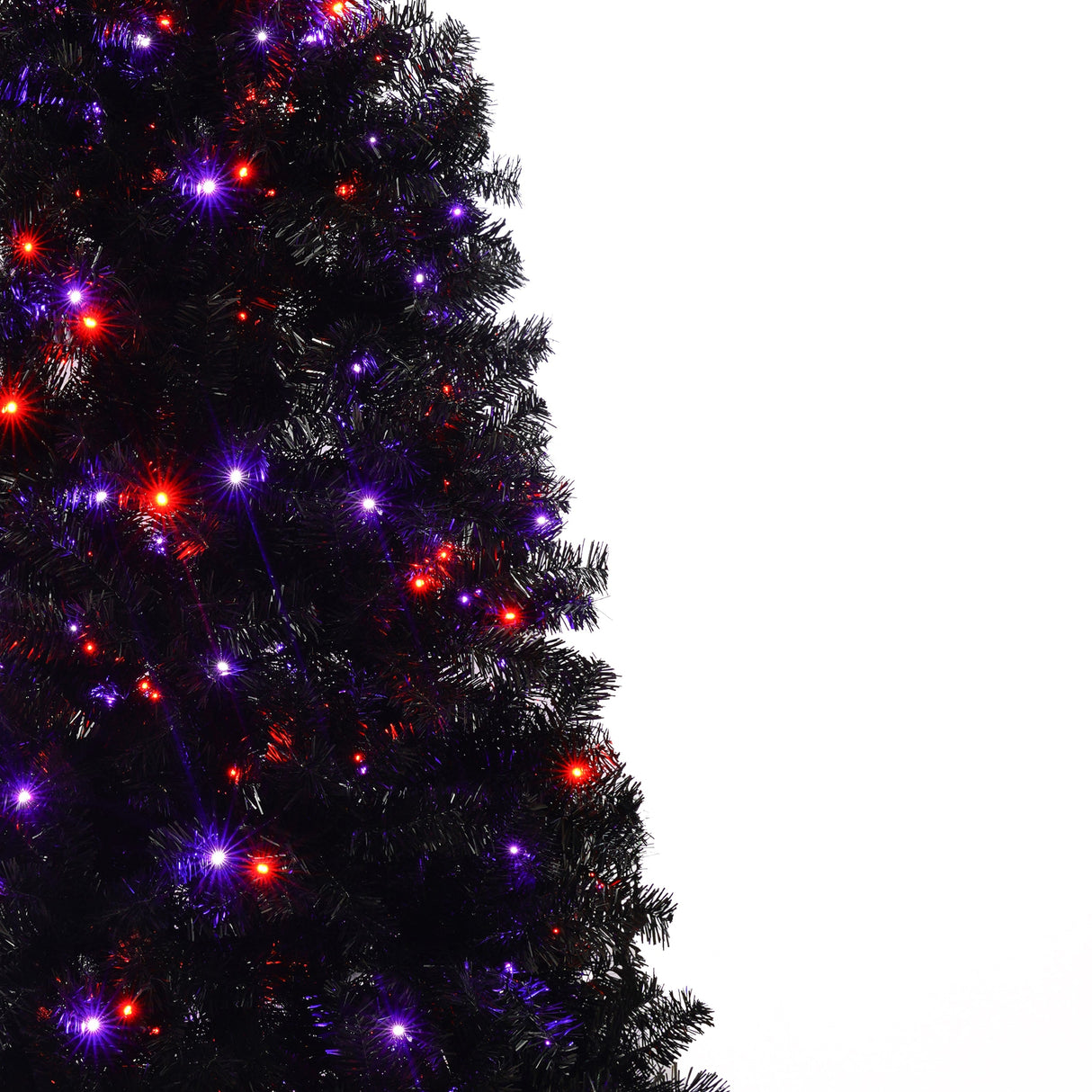 6Ft Curved Hat-Look Black Holiday Tree with Orange & Purple Lights