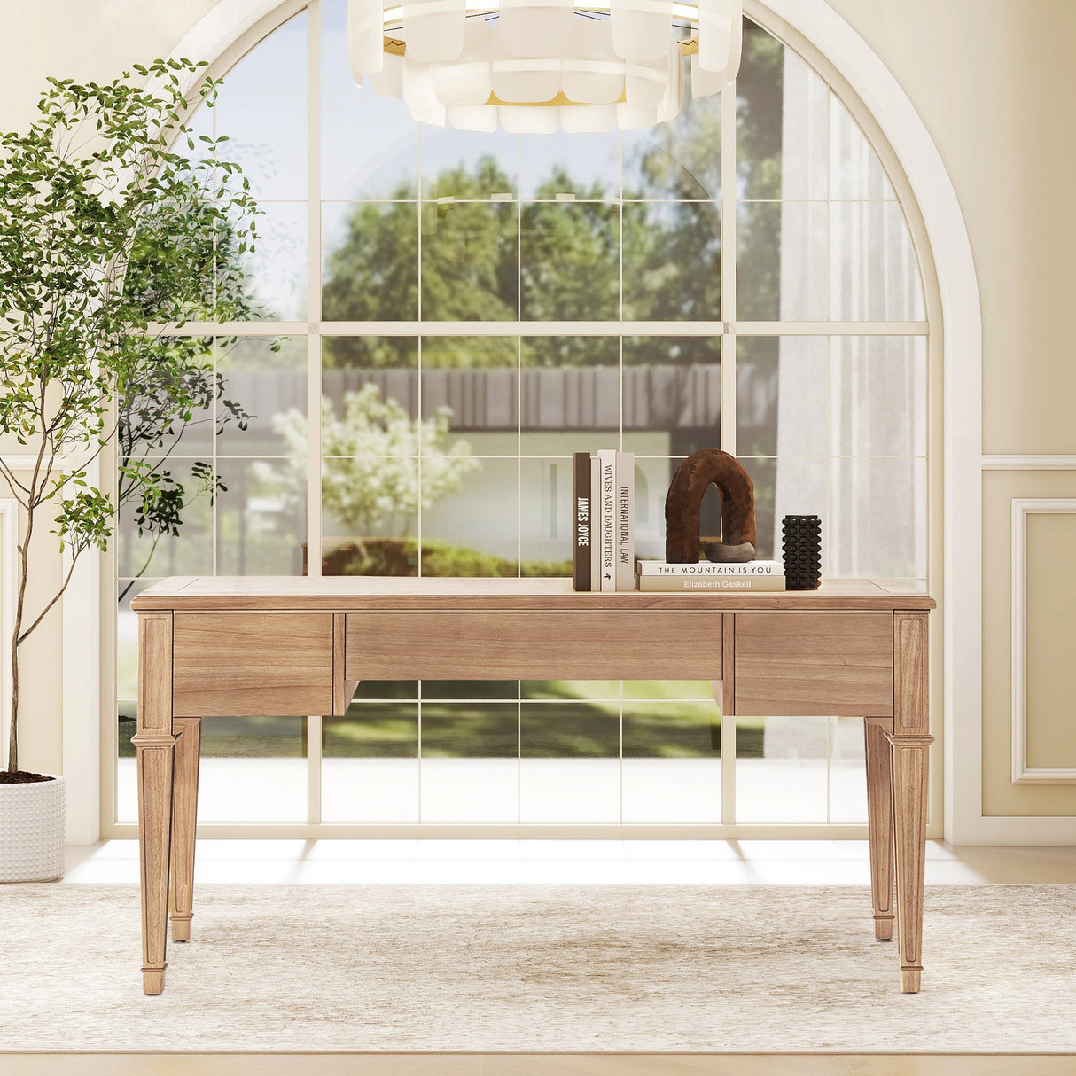 Dauphin 55" 3-Drawer Wood Executive Desk Natural Brown