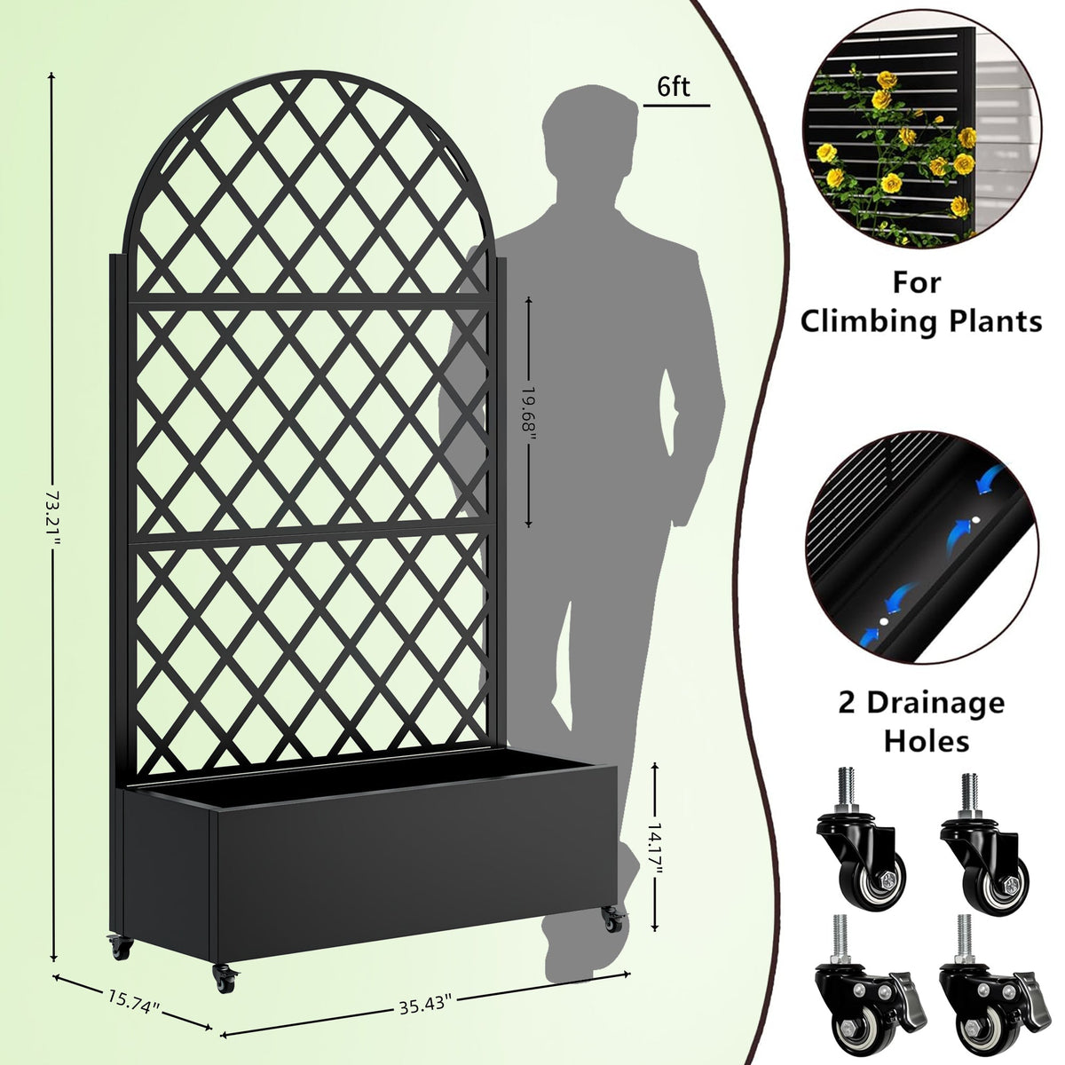 Round Metal Planter Box with Trellis