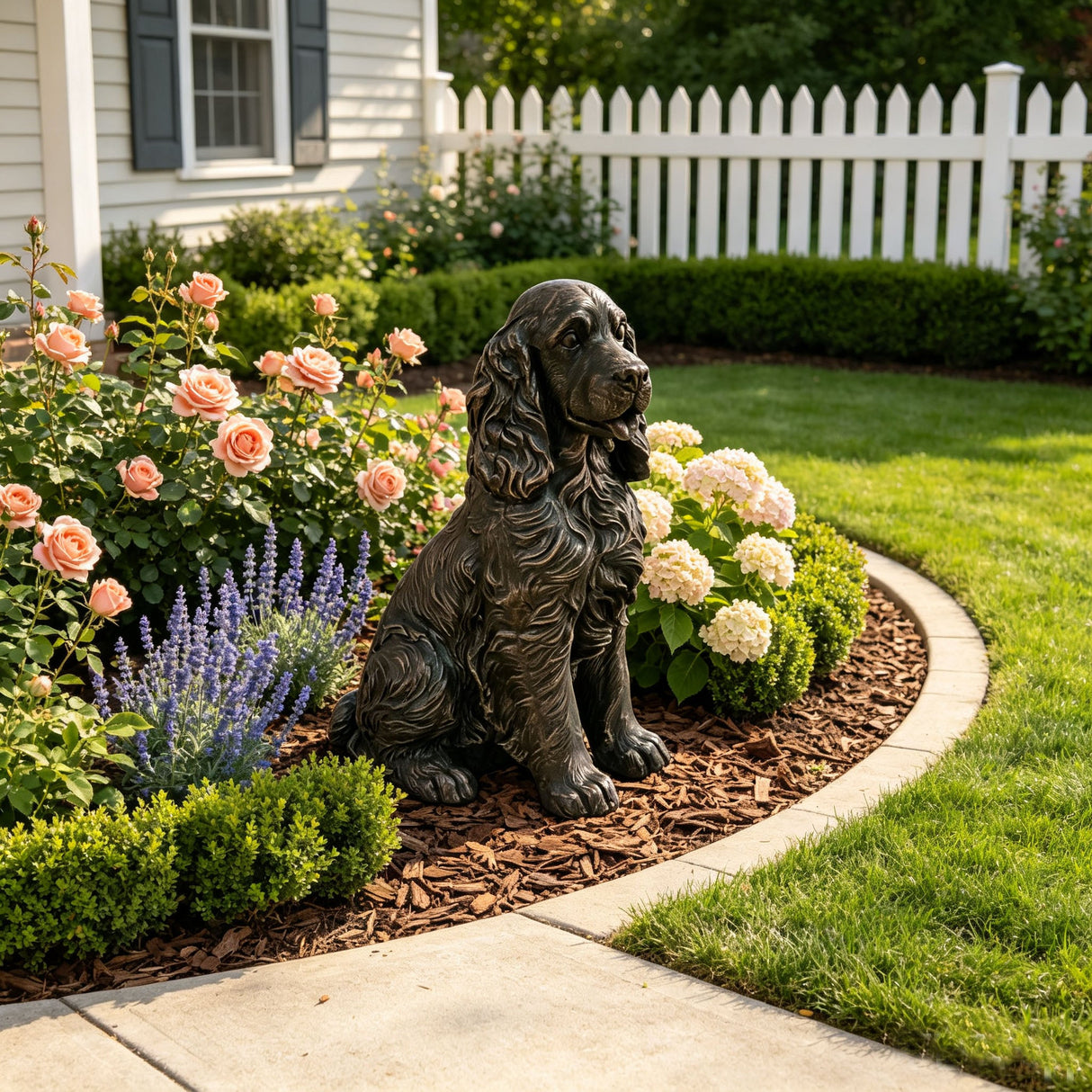 20" Bronze Finish Realistic Sitting Cocker Spaniel Dog Statue