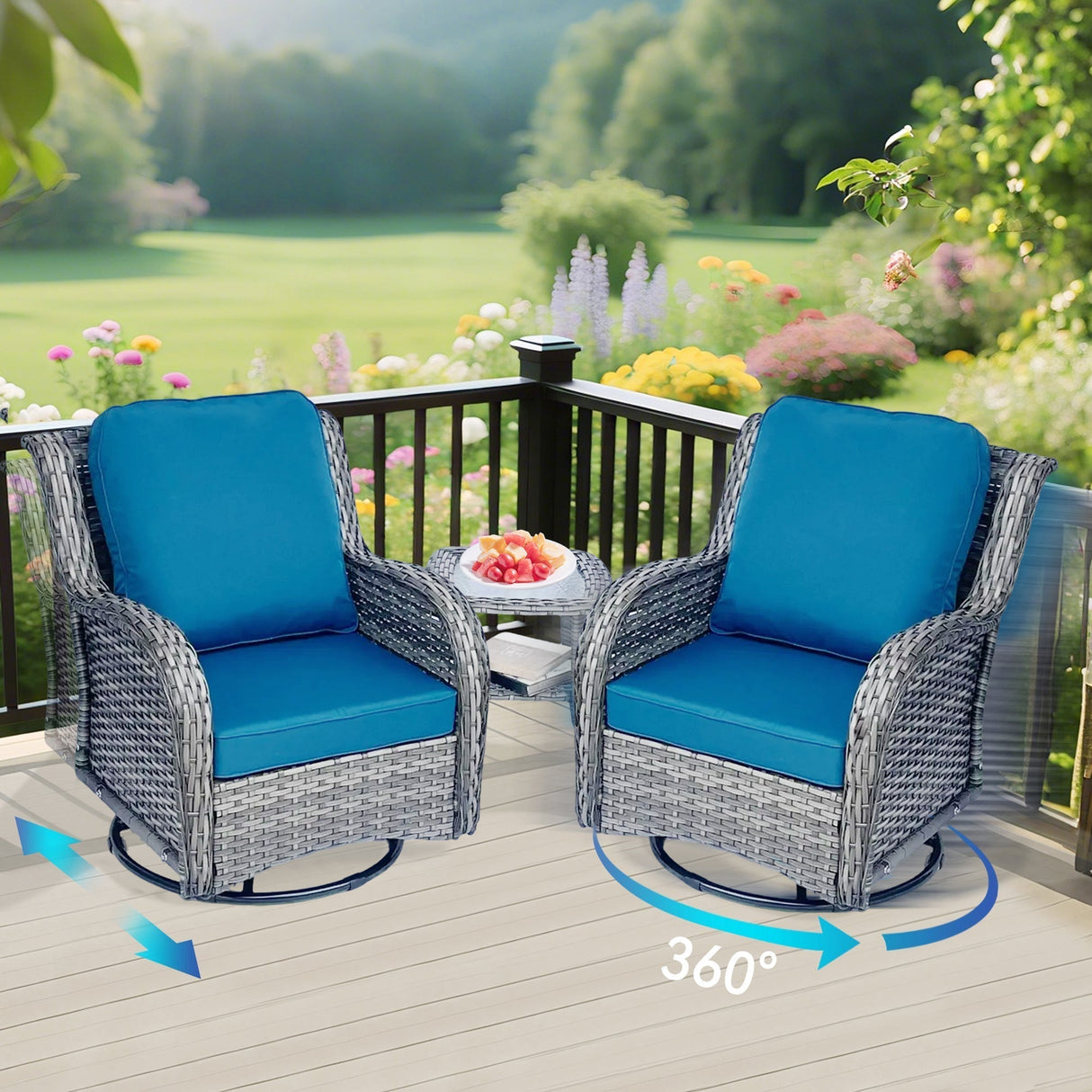 Wicker Patio Furniture Set - 3 Piece Rattan Outdoor Sectional Conversation Sets