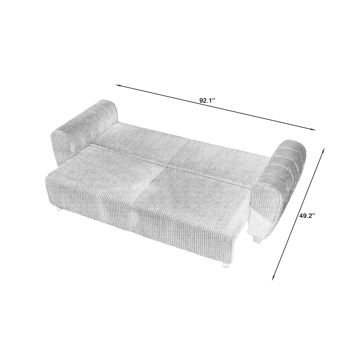 Corduroy Upholstered 3 Seat Sofa Couch 2-in-1 Convertible Green