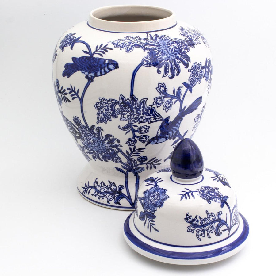 Blue Garden Ginger Jar with Lid – Bird-in-Bloom Design