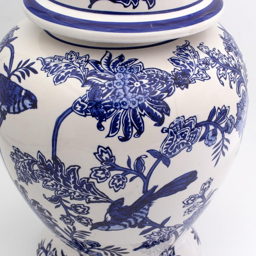 Blue Garden Ginger Jar with Lid – Bird-in-Bloom Design