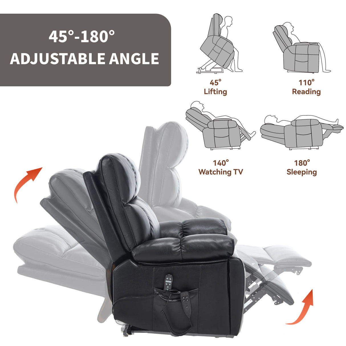 Black Leatheraire Heat Massage Recliner