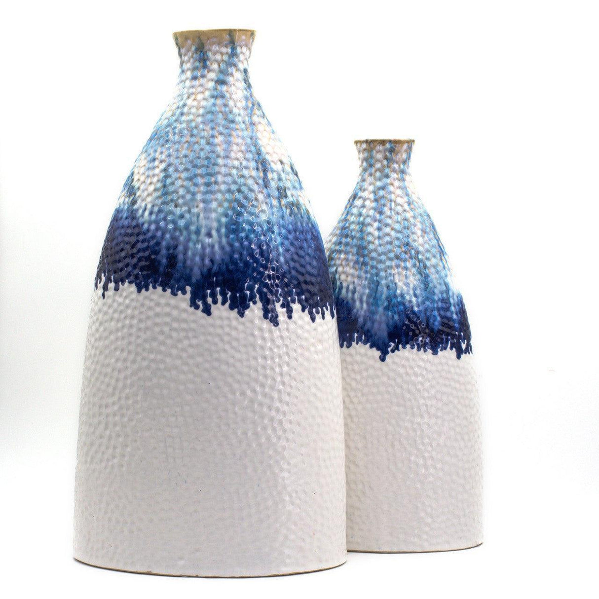 Fusion Collection 9" Oblong Bottle Vase – Deep Blue Dripping Glaze