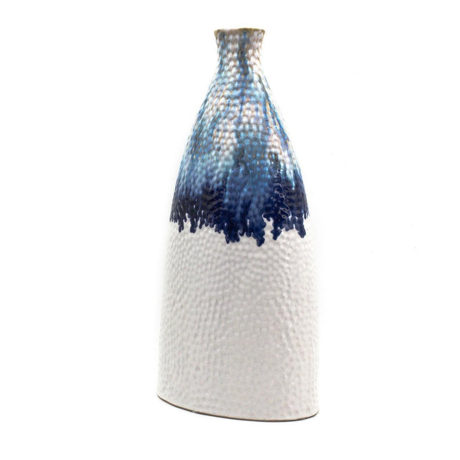 Fusion Collection 9" Oblong Bottle Vase – Deep Blue Dripping Glaze