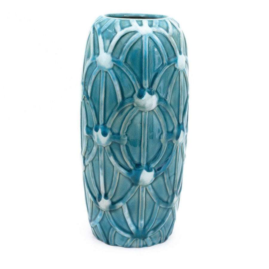 Adriatic-Inspired Tall Rope Vase – Hand-Glazed Ceramic Coastal Decor