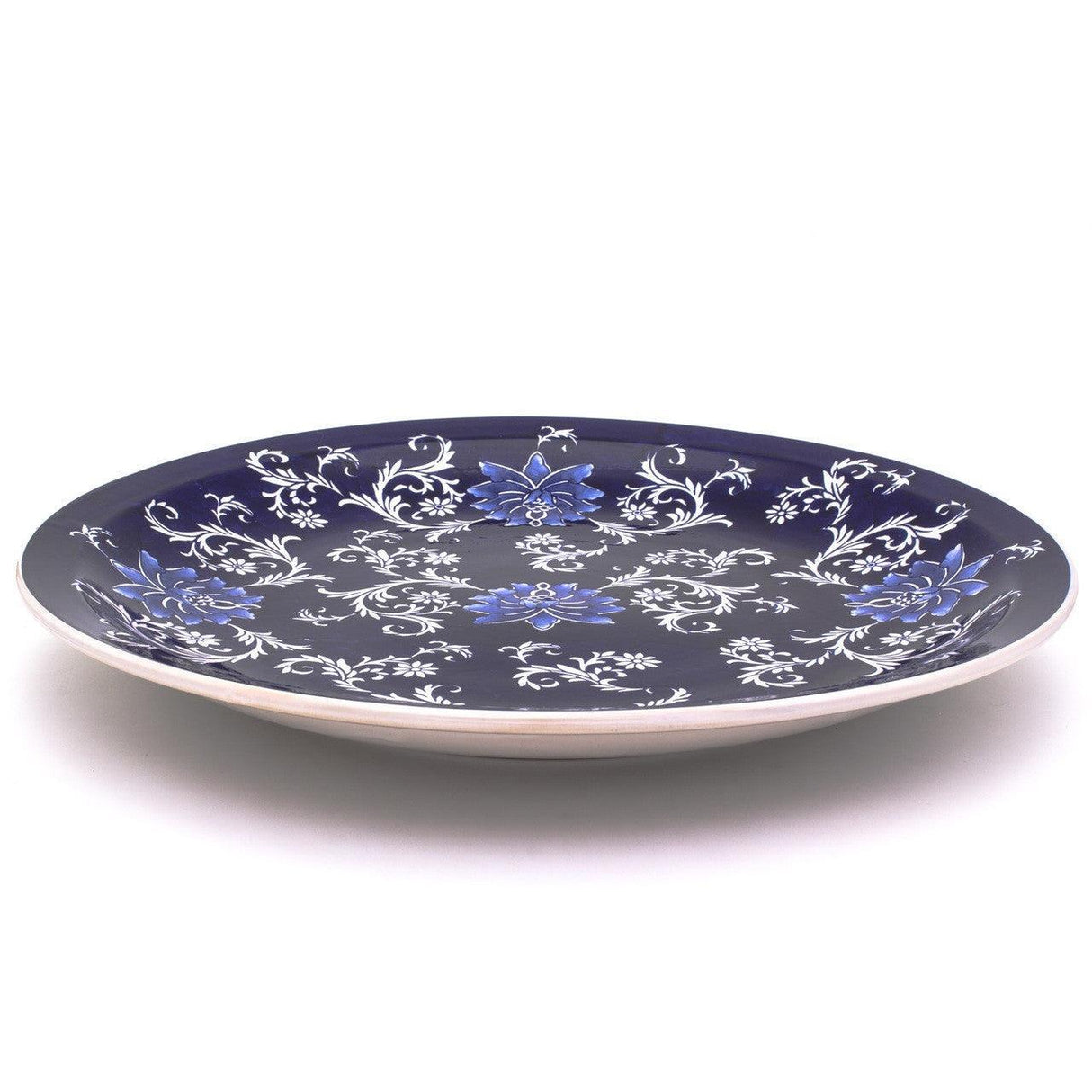 Blue Garden Decorative Plate with Stand – Handcrafted Ceramic Display Piece