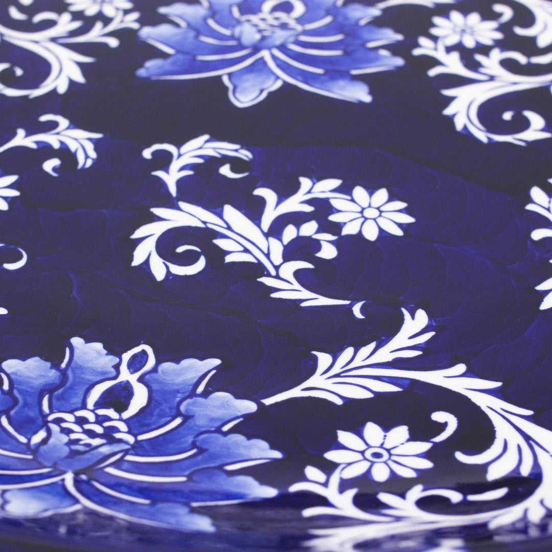 Blue Garden Decorative Plate with Stand – Handcrafted Ceramic Display Piece