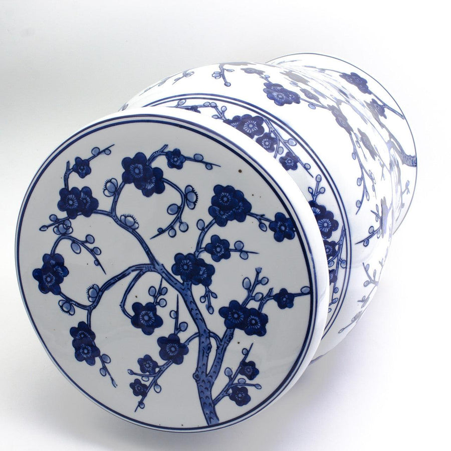 Blue garden white cherry blossom podium stool
