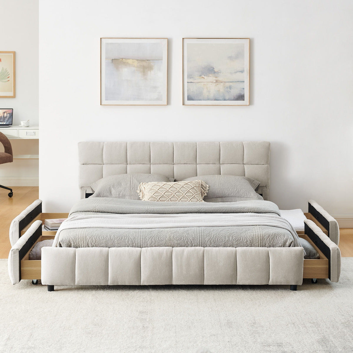 Modern Platform Bed Frame With Thick Fabric
