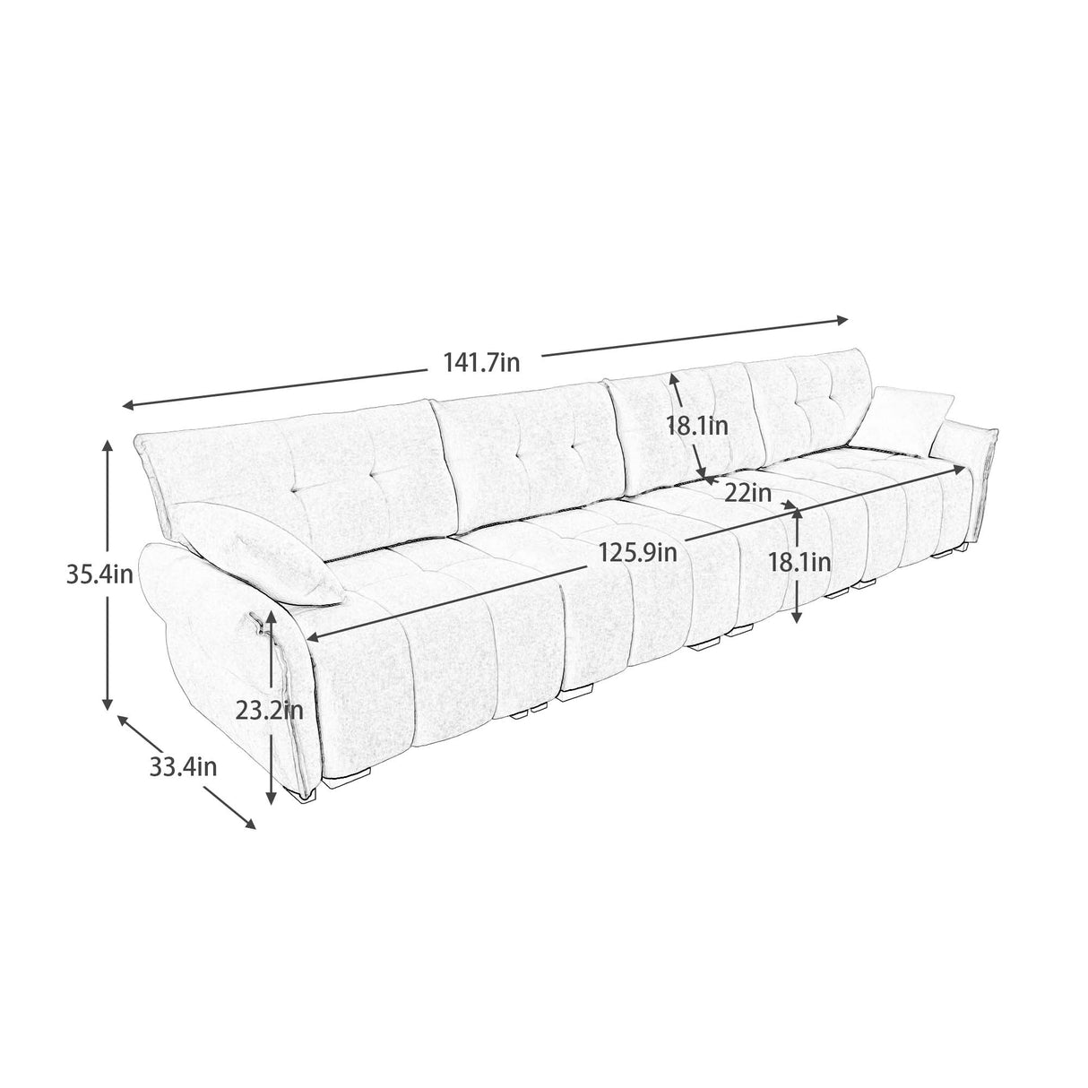 Modern 4-Seater Sofa, Solid Wood Frame In Premium Chenille