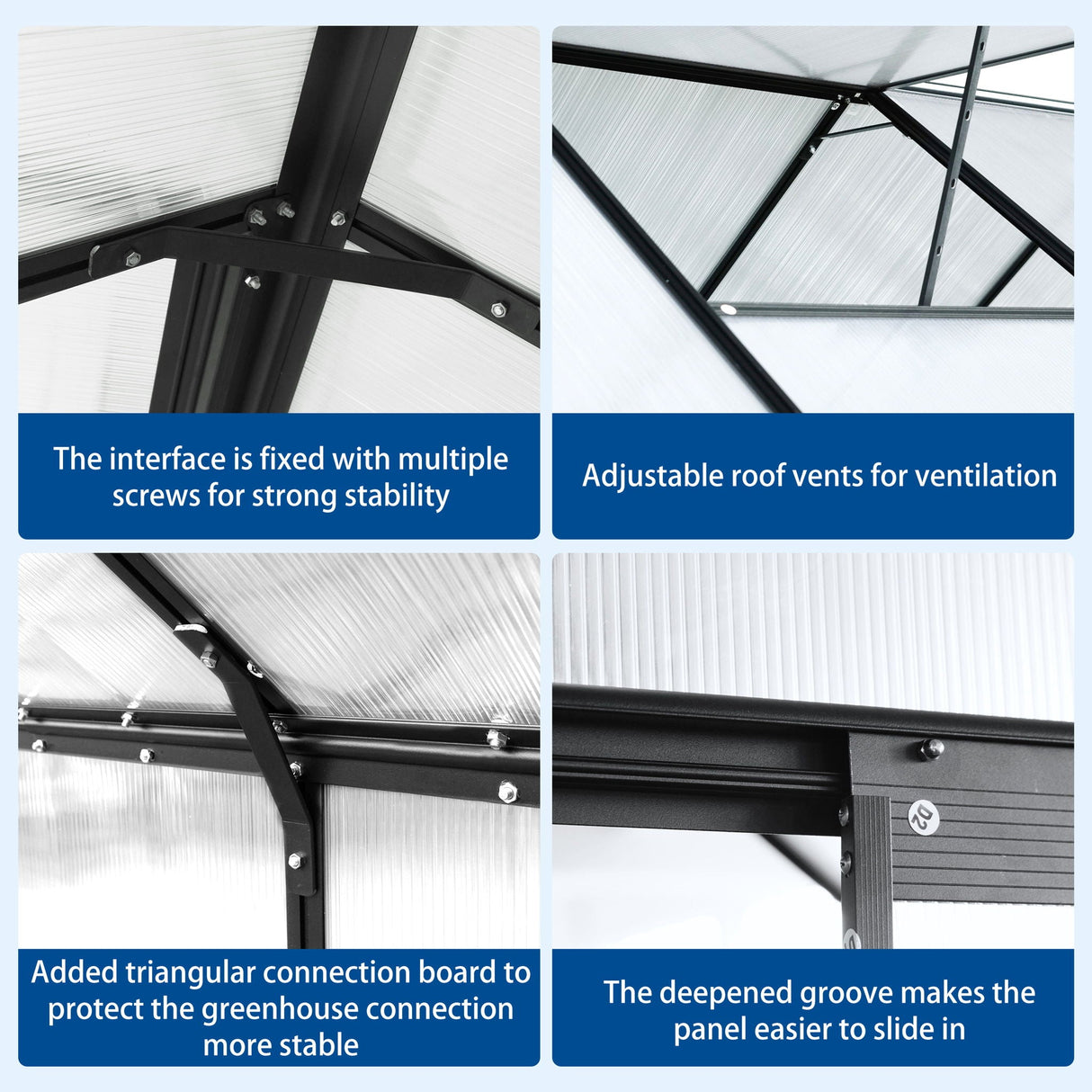 Polycarbonate house Raised Base And Anchor Aluminum Heavy Duty Walk-In houses For Outdoor Backyard In All Season