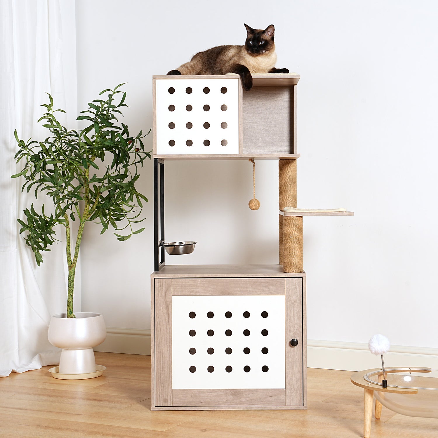 Cat-Tree-with-Litter-Box-Enclosure,-All-in-one-Cat-Tower-for-Indoor-Cats-with-Large-Hammock-Cat-Tree