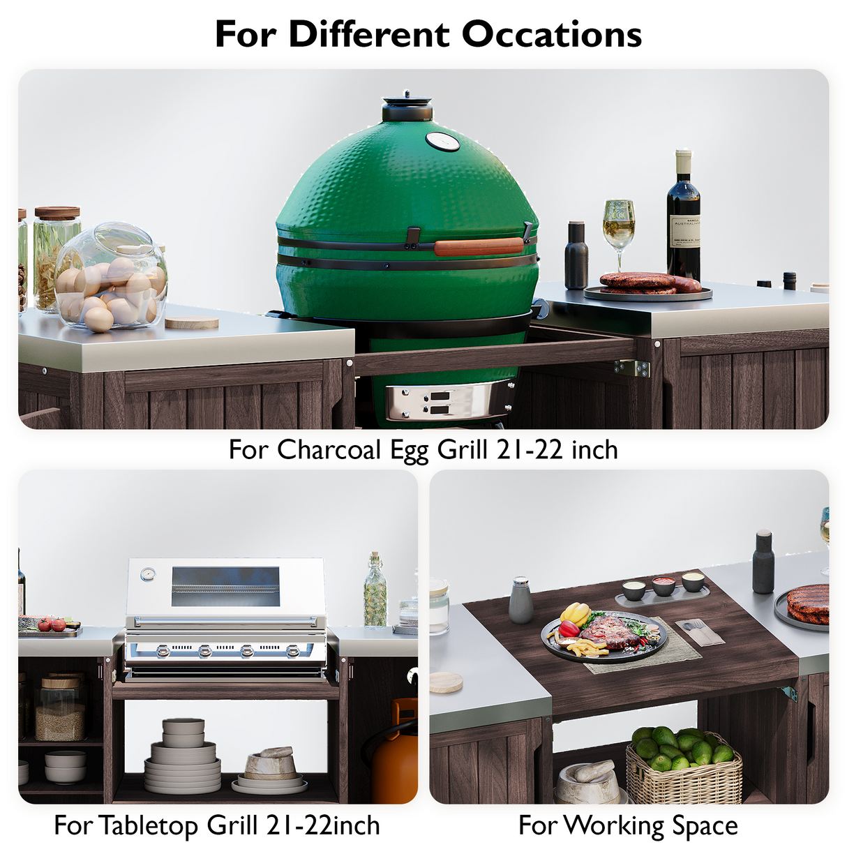 K&K 66.5' Outdoor Kitchen Island for Big Green Egg Grills