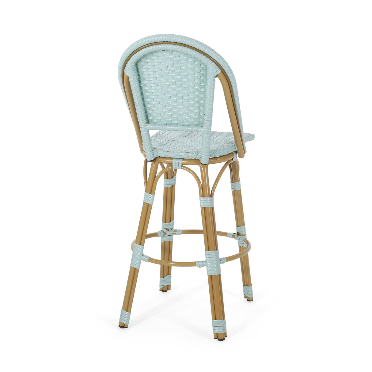 29.5' Outdoor PE Rattan and Aluminum French Barstools, Set of 2