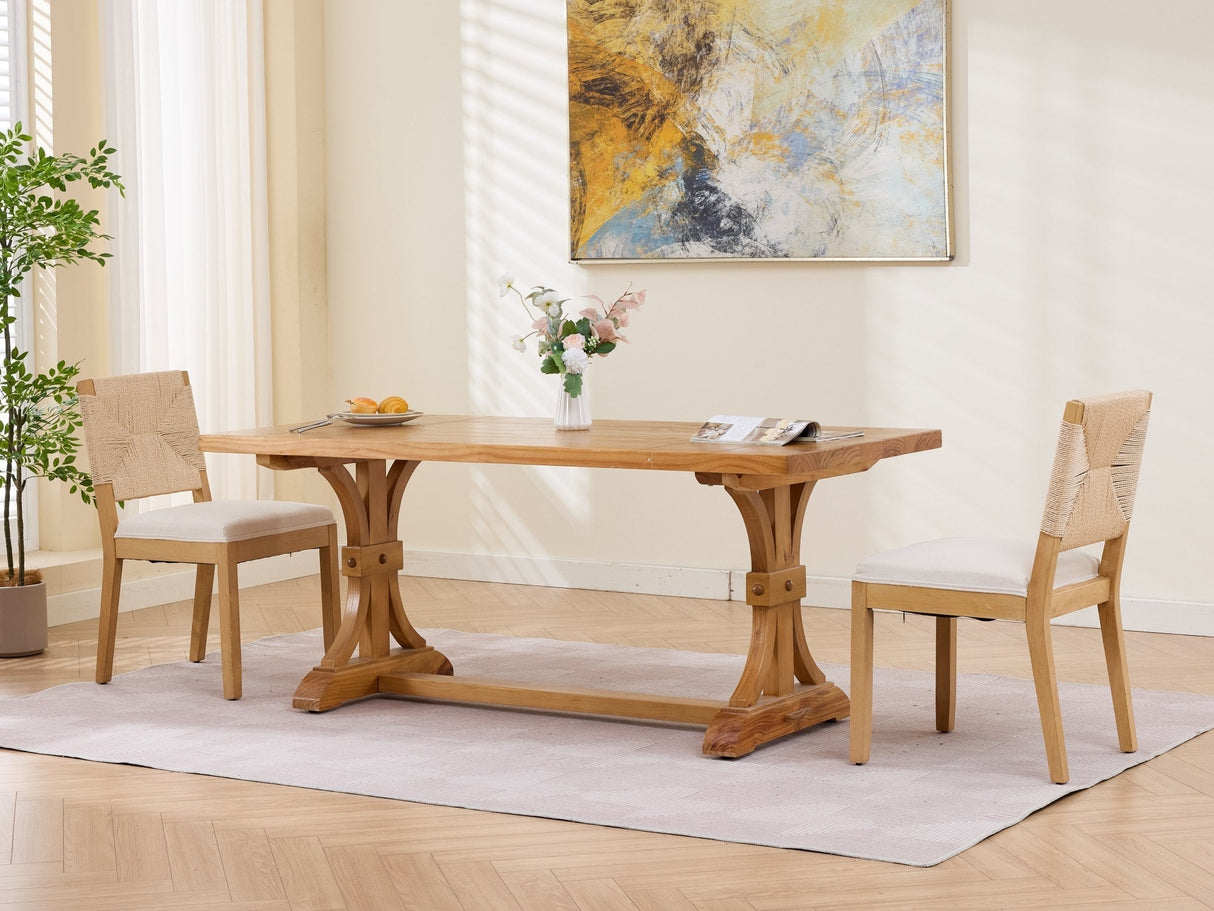 Mid-Century Modern Rope Rattan Dining Chairs Set of 2