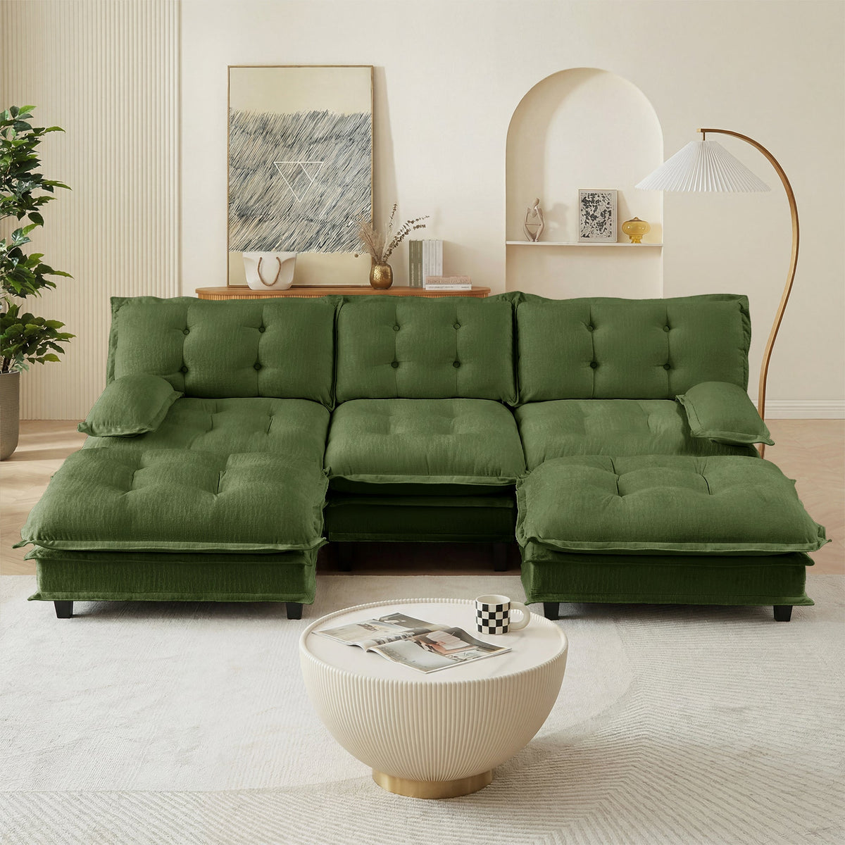107" U Shaped Modern Sofa Modular Sectional Cloud Couch with Ottomans