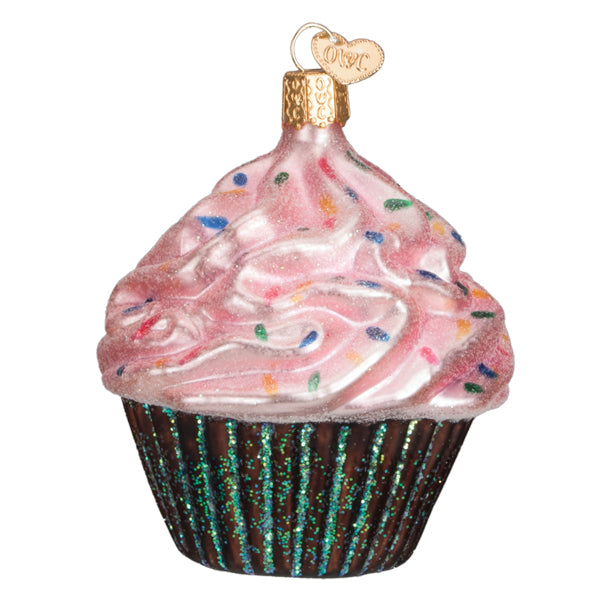 Pink Chocolate Cupcake Glass Ornament