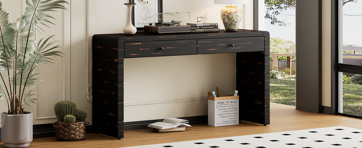 Curved Console Table with StorageDistressed Black