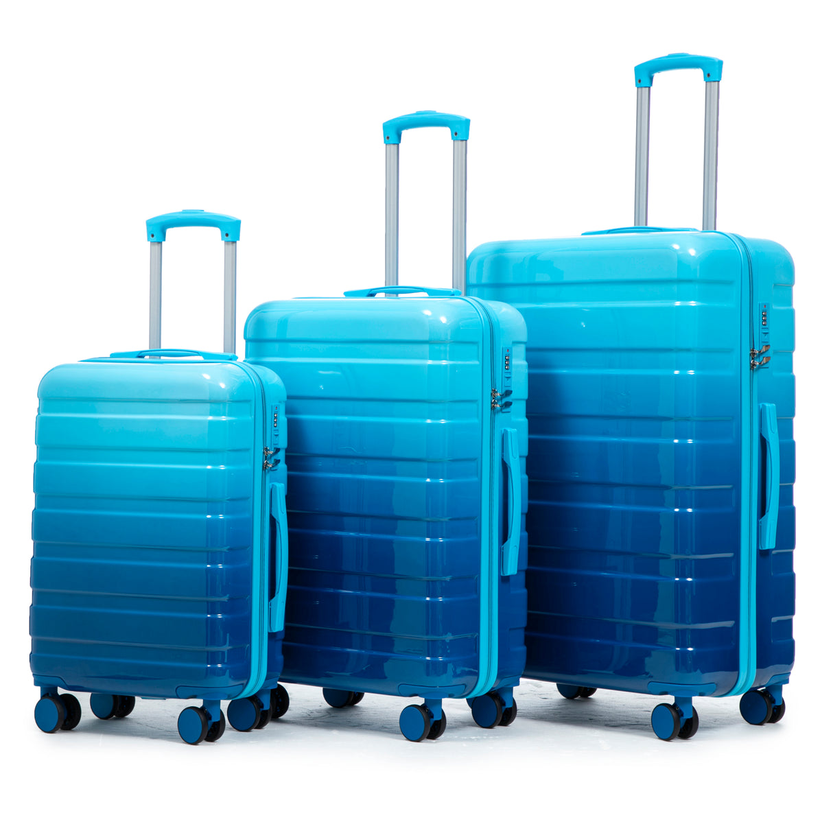20'/24'/28'-3-pcs/set-in-PC-Spinner-Wheel-Luggage,-Carry-on-Suitcase,-With-Gradient-Color-and-Combination-Lock(Navy+Light-Blue)-Luggage-Sets