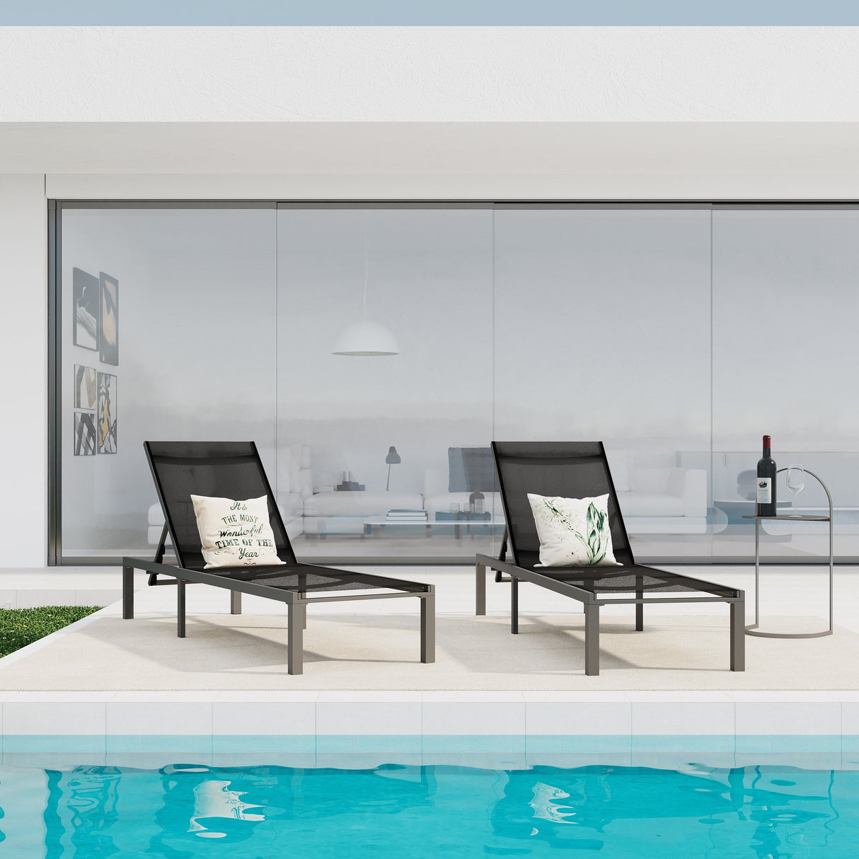 Westport Adjustable Outdoor Chaise Lounge Set of 2 Black Aluminum Frame