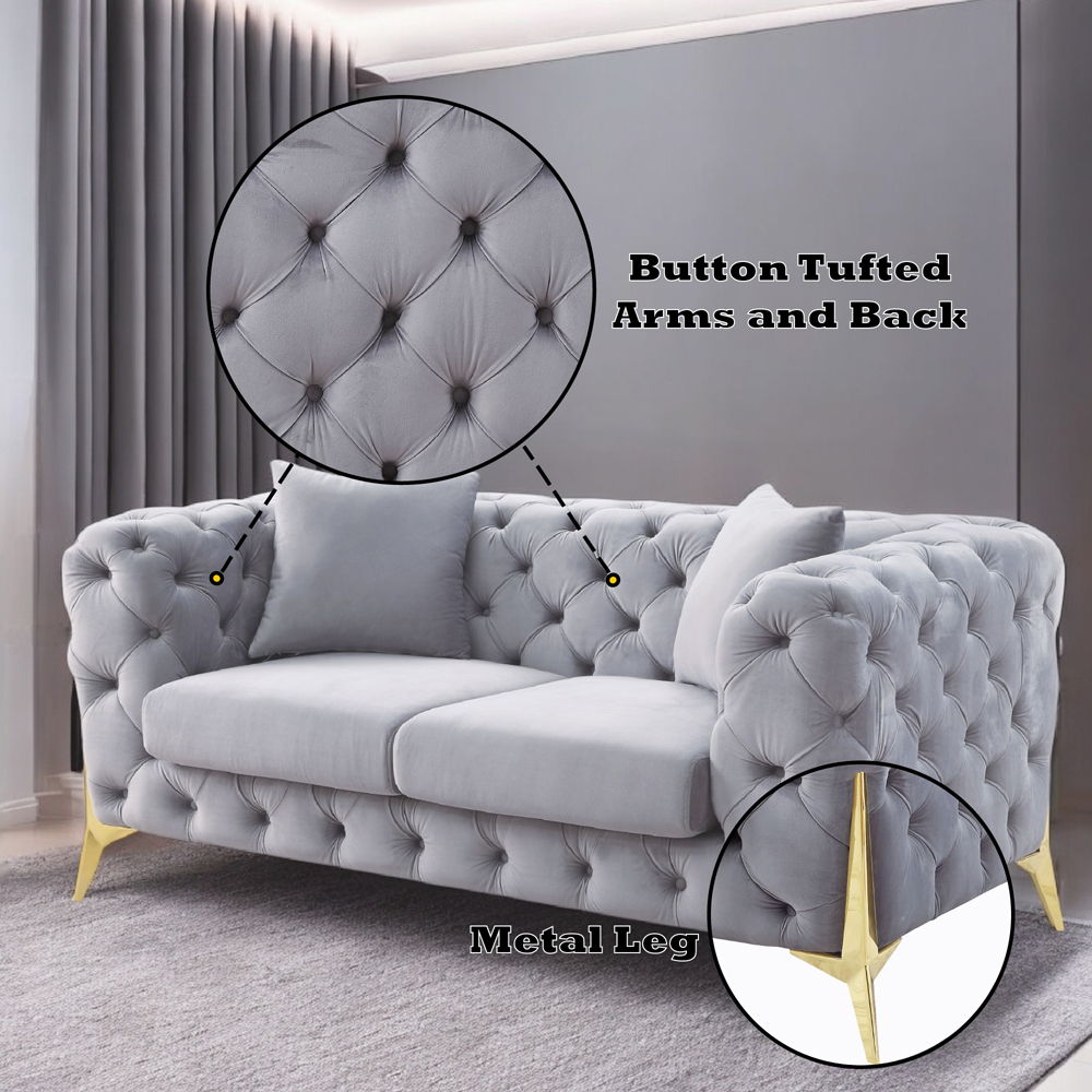 Jelanea - Loveseat With 2 Pillows - Gray Velvet & Gold