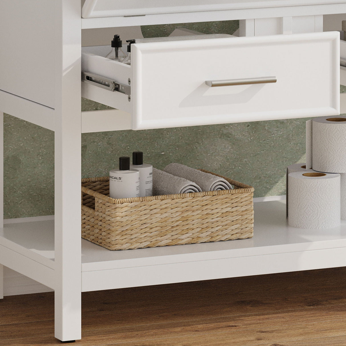 Bathroom Vanity With Ceramic Sink, Tip Out Tray & 2 Full Extension Drawers