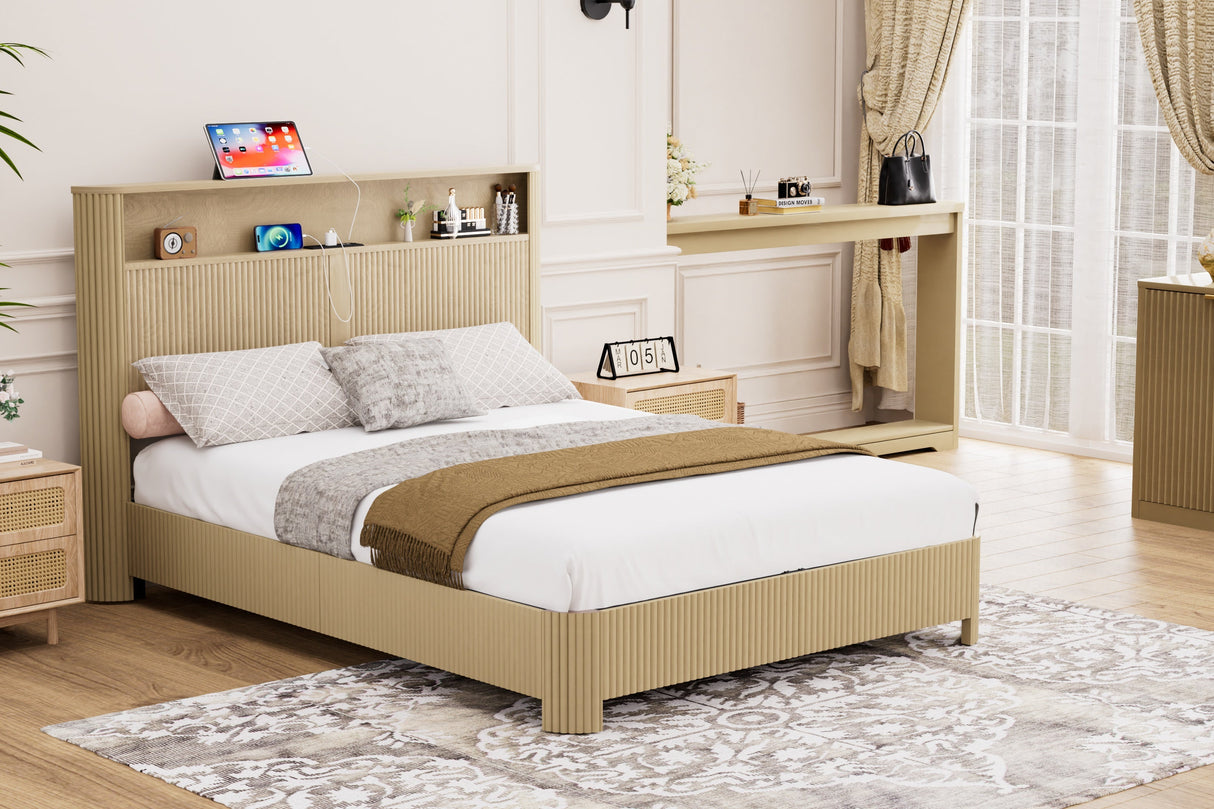 Queen Size Bed Frame With Storage Headboard
