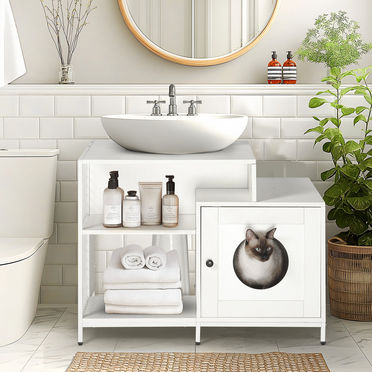Cat-litter-box-enclosure-for-bathroom,-Hidden-Litter-Pet-Washroom-with-Divider-Litter-Box