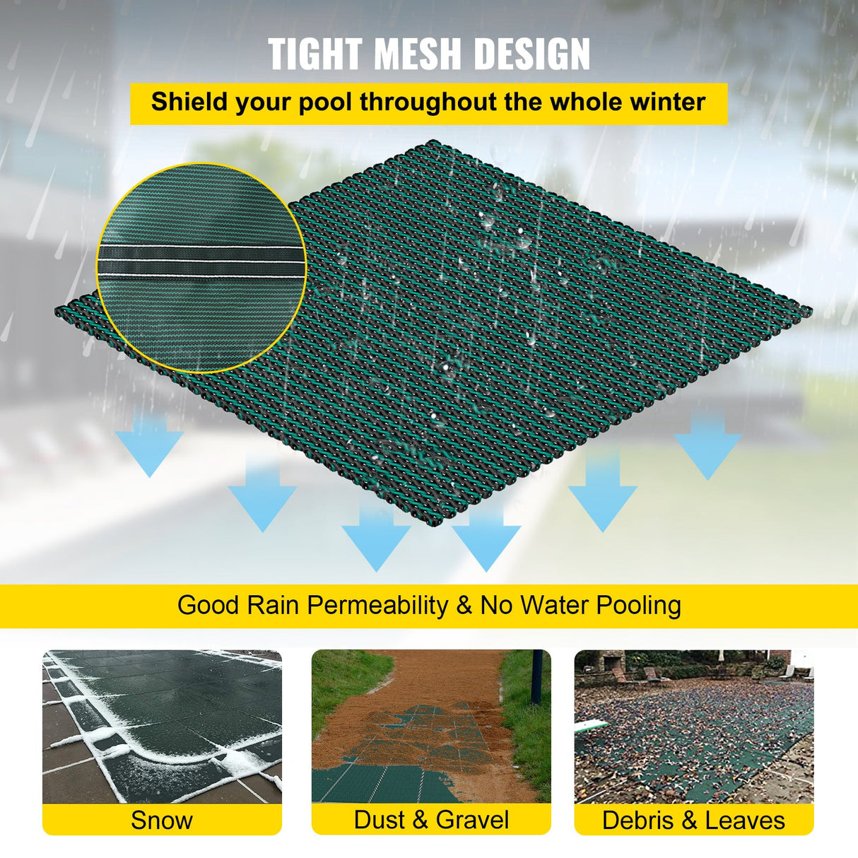 Inground Pool Safety Cover, 22 ft x 42 ft Rectangular Winter Pool Cover with Right Step