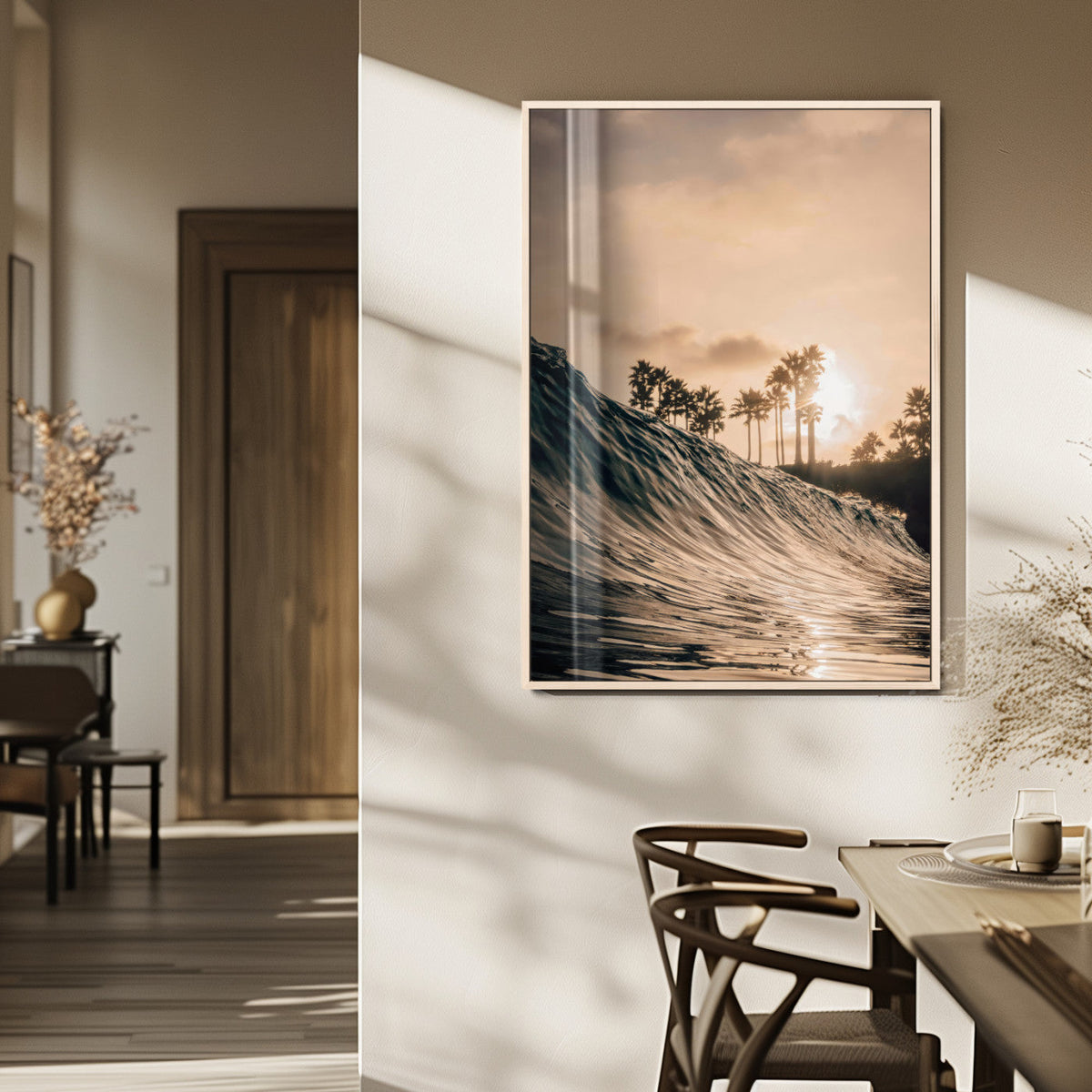 Golden Hour Ocean Wave Wall Art Canvas Print – Framed