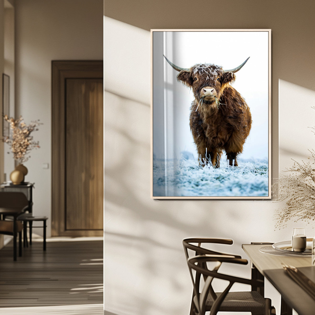 Highland Cow Wall Art Canvas Print – Framed Frosty Winter