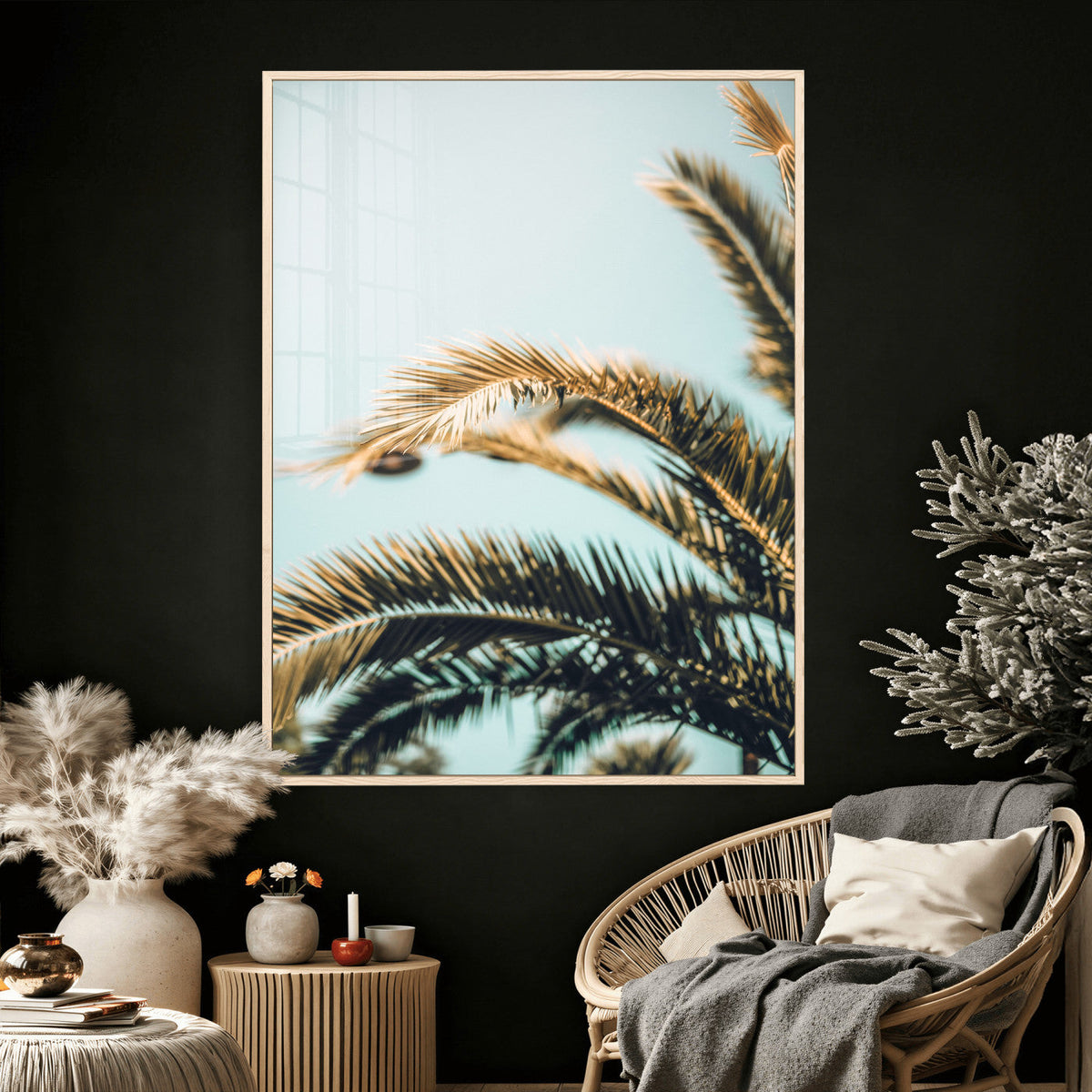 Palm Leaves Wall Art Canvas Print, Minimal Tropical Palm