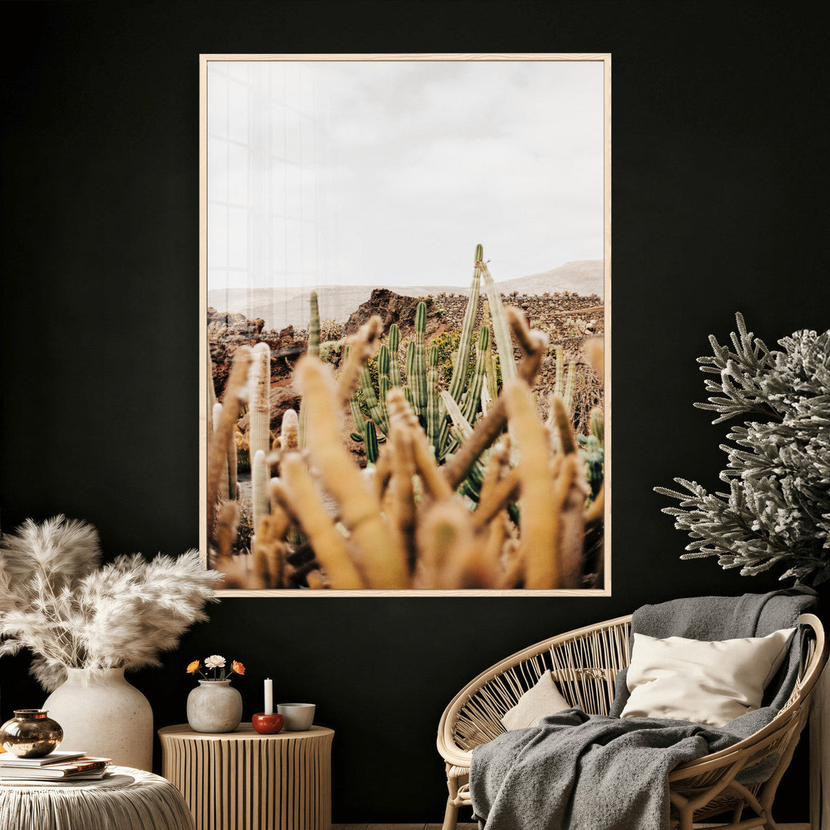 Minimal Desert Cactus Wall Art Canvas Print, Neutral