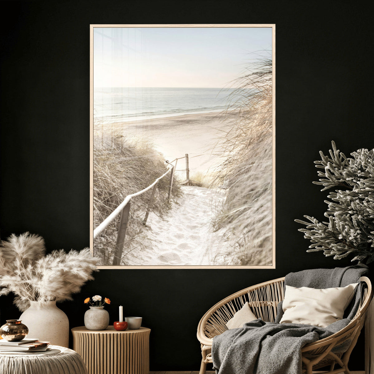 Coastal Beach Path Wall Art Canvas Print – Neutral Ocean