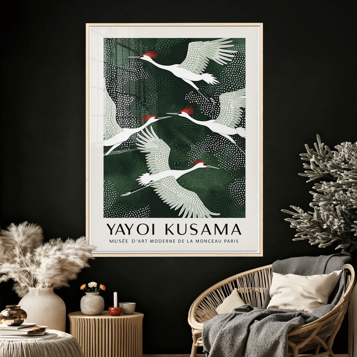 Yayoi Kusama Crane Bird Wall Art Canvas Print, Japanese