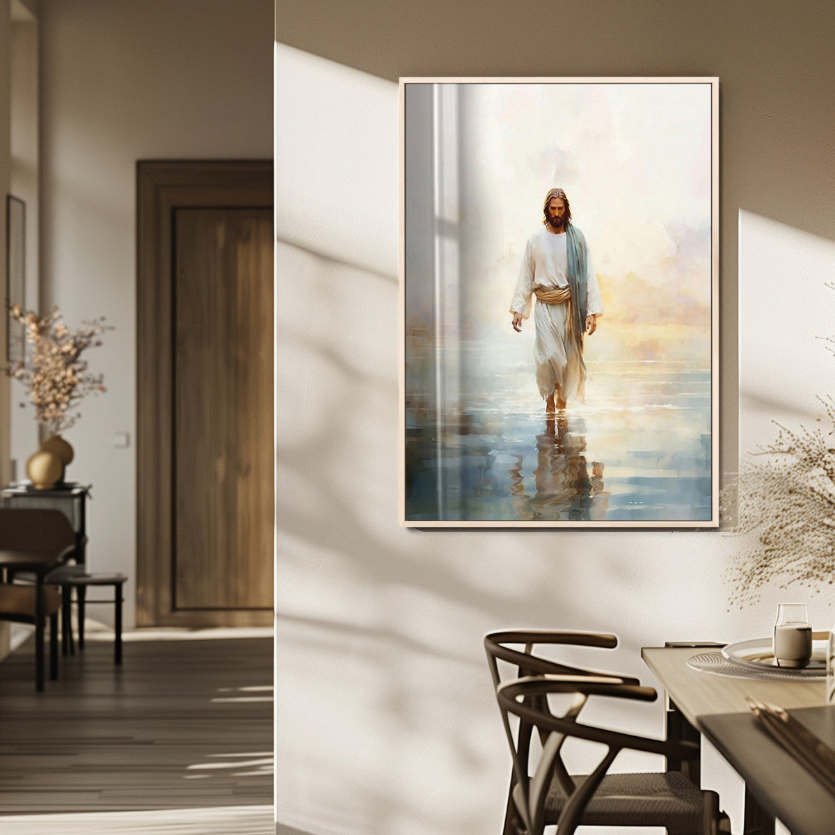 Jesus Walking on Water Wall Art Canvas Print, Christian Wall