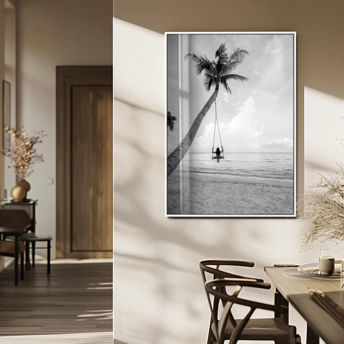 Black White Palm Tree Wall Art Canvas Print – Framed