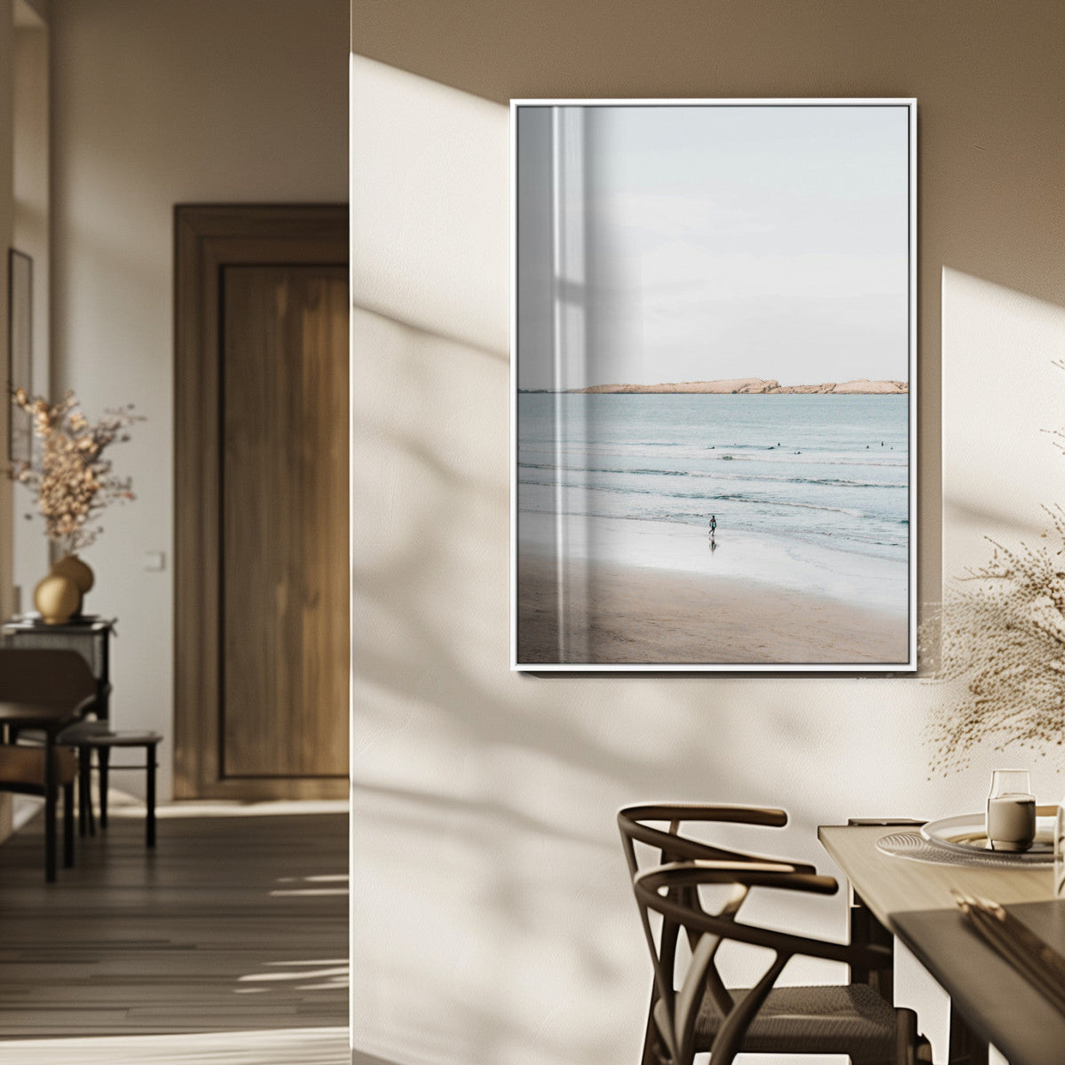 Minimalist Beach Wall Art Canvas Print – Framed Soft Blue