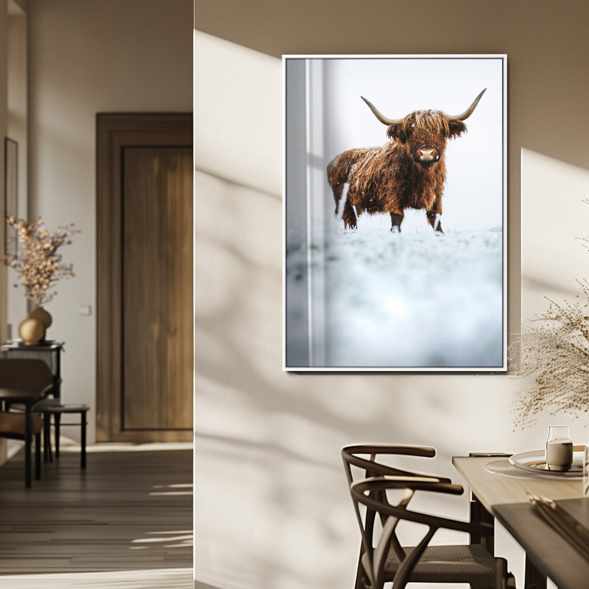 Highland Cow Wall Art Canvas Print – Framed Horned Scottish
