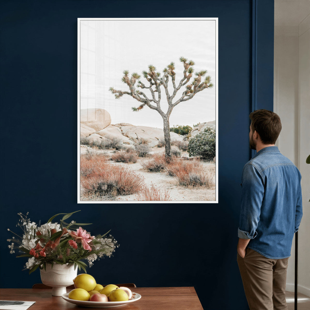 Joshua Tree Desert Wall Art Canvas Print, Minimal Southwest