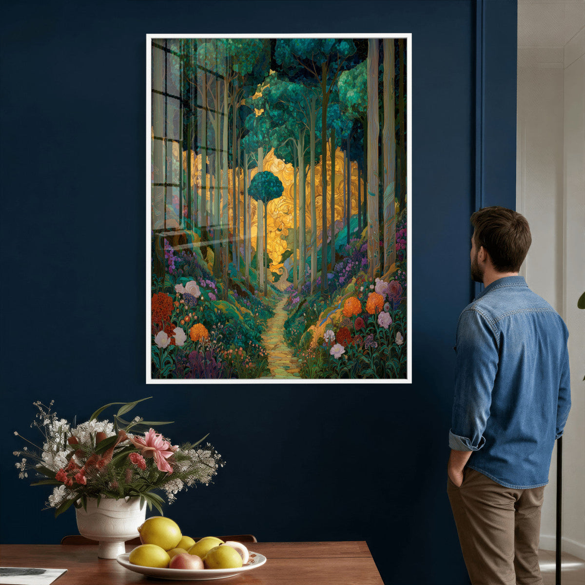 Gustav Klimt Style Forest Canvas Wall Art, Golden Forest