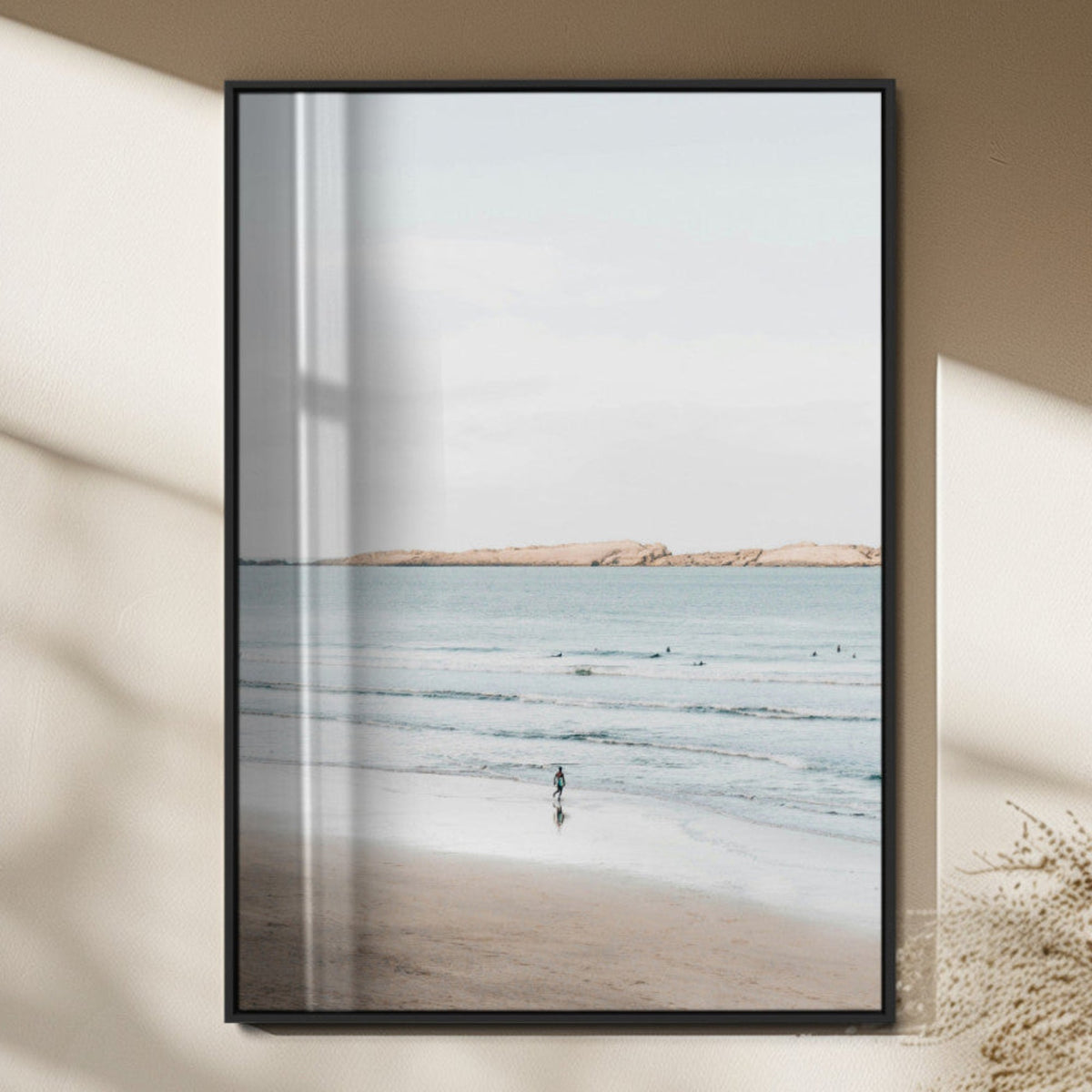Minimalist Beach Wall Art Canvas Print – Framed Soft Blue